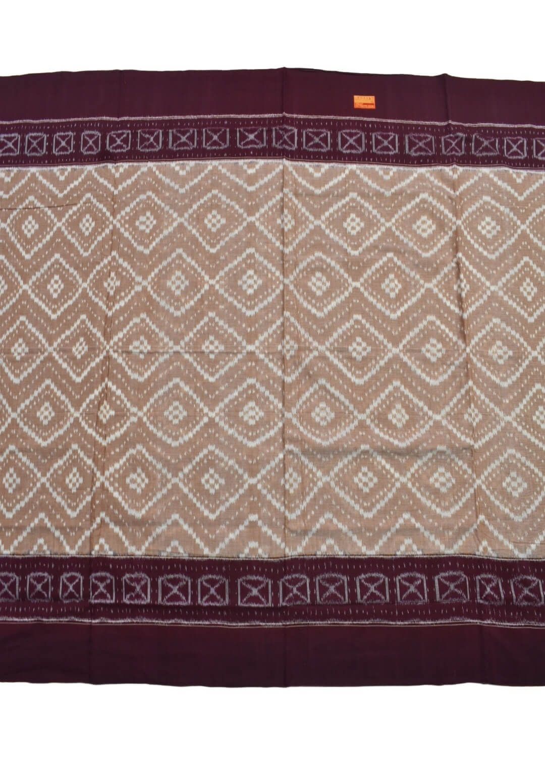 Peach Colour Plane Border Sambalpuri Handloom Cotton Saree