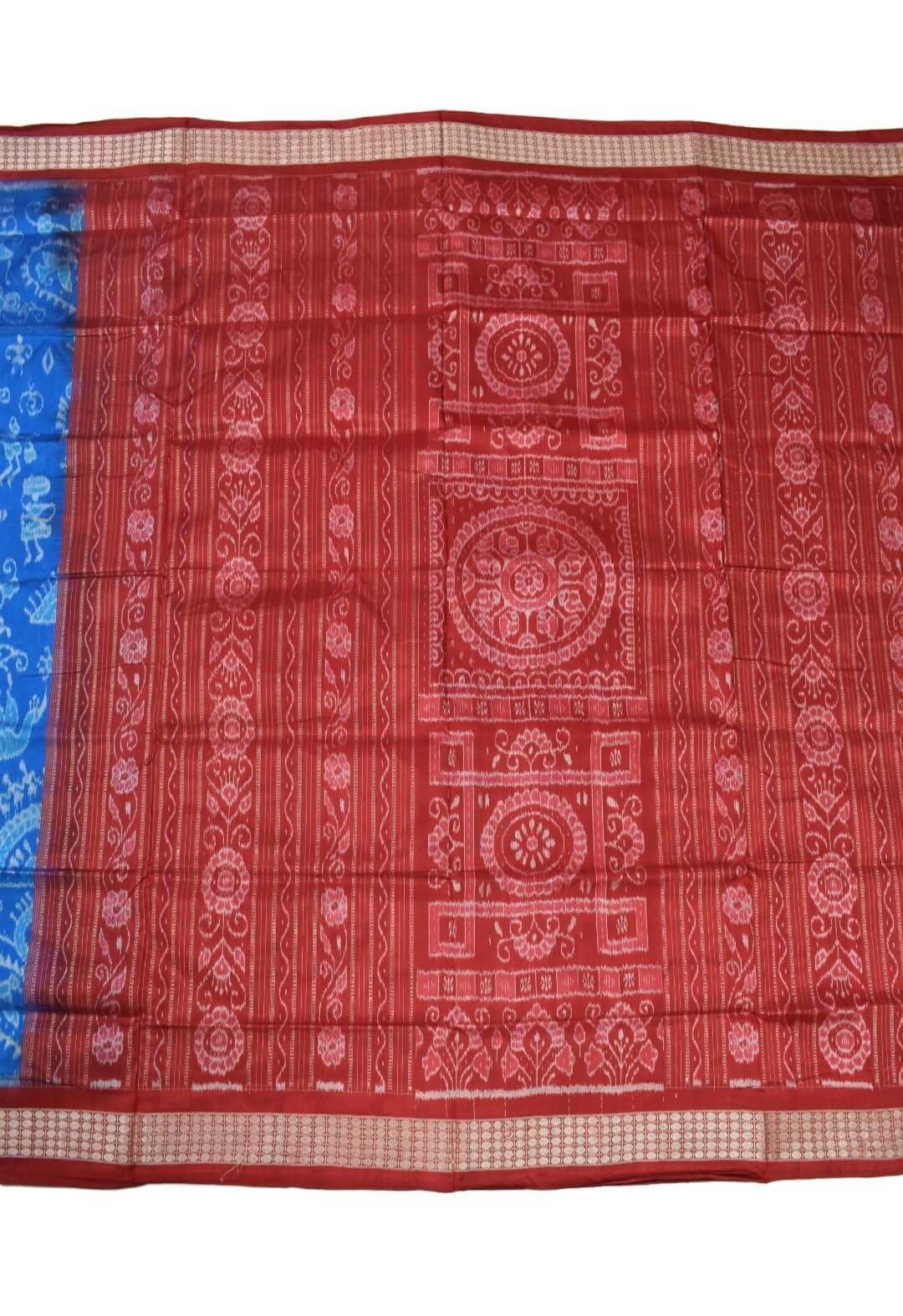 Blue Colour Sambalpuri Handloom Bandha Silk Saree - Image 2